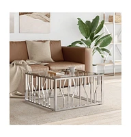 vidaXL Coffee Table 31.5"x31.5"x15.7" Stainless Steel and Glass