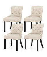 Gymax Upholstered Dining Chairs Set of 4 w/ Rubber Wood Legs Padded Seat Nailhead Trim