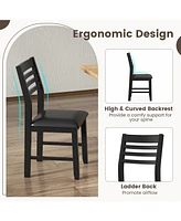 Gymax Wooden Dining Chair Set of Kitchen Side Chairs w/ Rubber Wood Frame Ladder Back