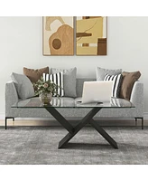 Gymax 47'' Rectangle Glass Coffee Table w/ Tempered Glass Tabletop & Geometric