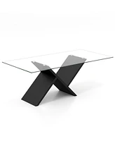 Gymax 47'' Rectangle Glass Coffee Table w/ Tempered Glass Tabletop & Geometric