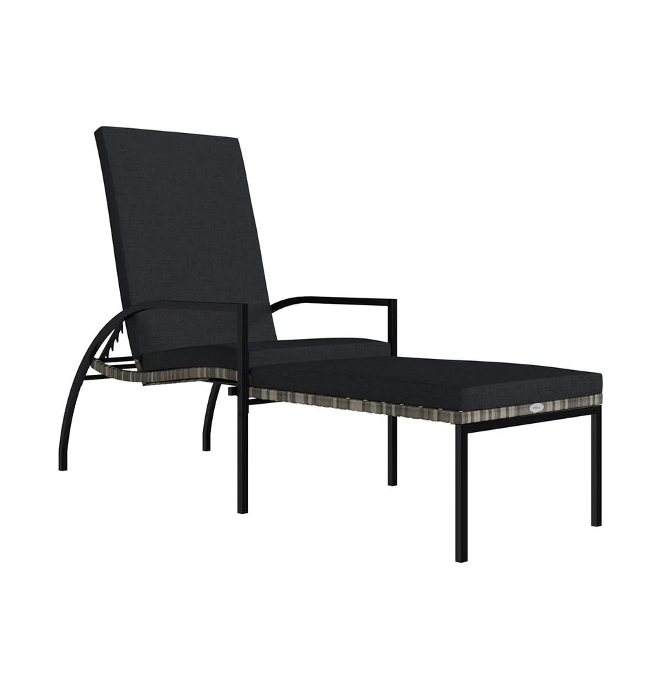 vidaXL Sun Lounger with Footrest Pe Rattan Gray