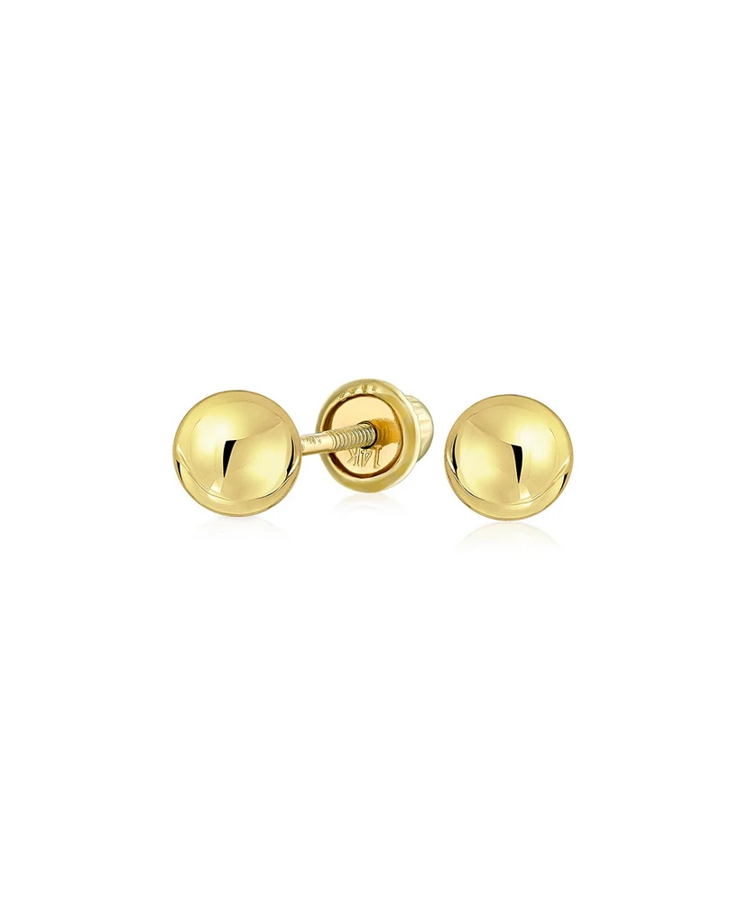 Bling Jewelry Unisex Classic Minimalist Tiny Simple Round 3MM Ball Yellow 14K Gold Ball Stud Earrings Screw Back For Women Men