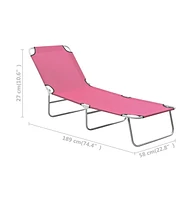 vidaXL Folding Sun Lounger Steel and Fabric Pink