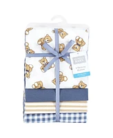 Hudson Baby Infant Boy Cotton Poly Flannel Receiving Blankets, Gentleman Bear, One Size