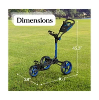 SereneLife Flat Fold 3-Wheel Golf Push Cart with Deluxe Scorecard and Umbrella Holder