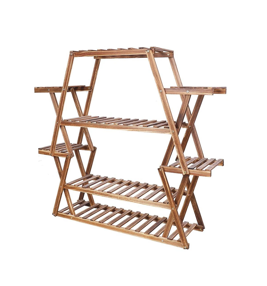 Unho Multi Tier Wooden Flower Rack Plant Stand Bonsai Display Shelf Indoor Outdoor