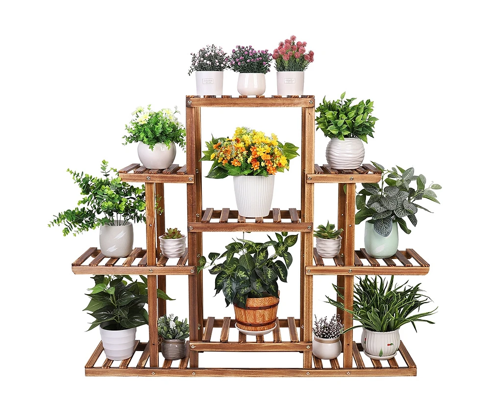 Unho 6 Tier Wood Garden Plant Rack Storage Flower Pot Stand for Indoor and Outdoor