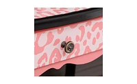 Slickblue Children's Dresser with Three-Fold Mirror, Single Drawer & Arc Feet in Red Leopard Print