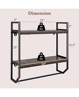 Gymax Wall Mounted Bathroom Shelf Industrial 2-Tier Storage Rack w/ Towel Bar Kitchen