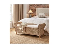 Hulala Home Burkhard Boho Ratten Storage Bench with Solid Wood Legs
