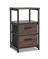 Gymax Nightstand Bedside End Table with 2 Fabric Drawers Storage Shelf for living room