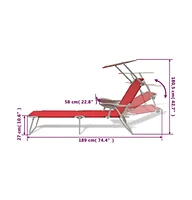 vidaXL Sun Lounger with Canopy Steel Red