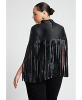 Eloquii Women's Faux Leather Fringe Cape