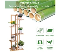 Unho Indoor Outdoor Bamboo Wood Plant Stand Corner Flower Display Rack Shelving Unit