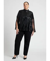 Eloquii Women's Faux Leather Fringe Cape