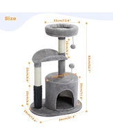 Slickblue Small Cat Tree for Indoor Cats, Medium Cat Tower with Interactive Toy, Self Groomer Brush