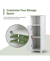 Gymax Bathroom Floor Storage Cabinet Free Standing w/ Single Door Adjustable Shelf