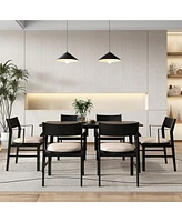 Gymax Dining Chair w/ Arms Set of 4 Modern Kitchen Chairs w/ Contoured Backrest Black & Beige