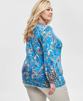 Jm Collection Plus Printed Blouson-Sleeve Top, Exclusively at Macy's