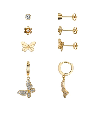 Unwritten Cubic Zirconia Flower Butterfly Hoop Stud Earring Set