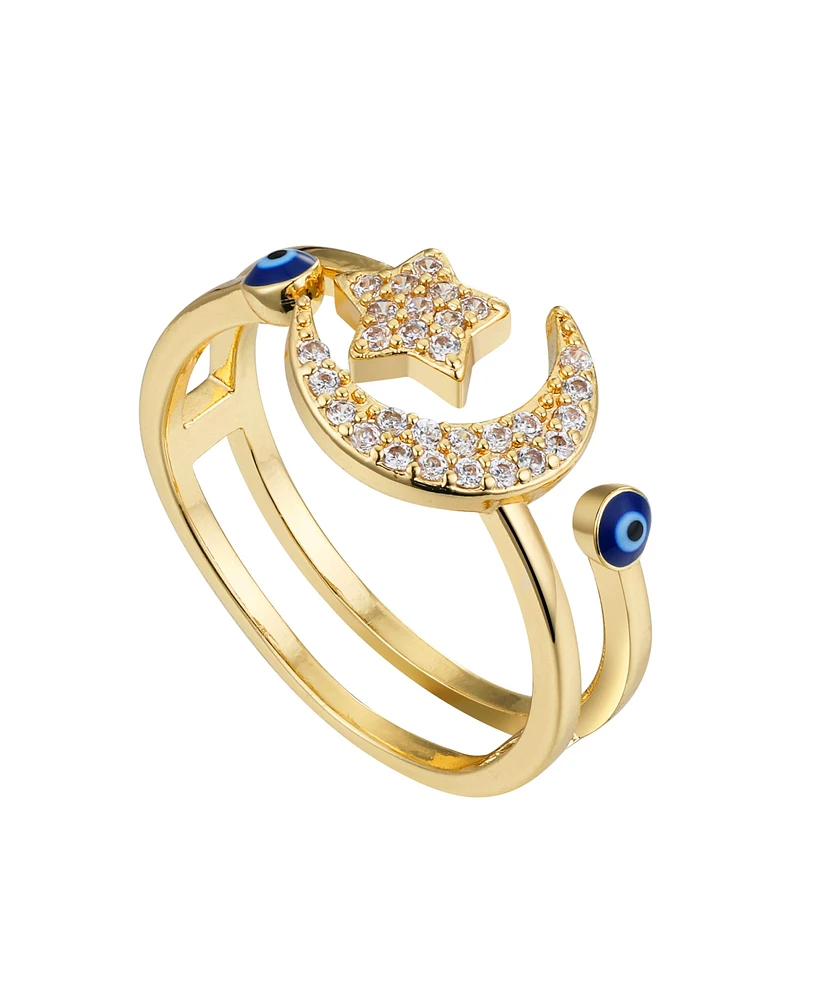 Unwritten Cubic Zirconia Evil Eye Moon Star Bypass Ring