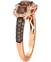 Le Vian Chocolatier Chocolate Diamond & Vanilla Diamond Three Stone Halo Ring (1-1/2 ct. t.w.) in 14k Rose Gold