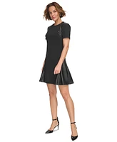 Dkny Petite Studded Mixed-Media Fit & Flare Mini Dress