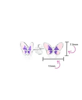 Bling Jewelry Purple Pink Summer Garden Butterfly Stud Earrings .925 Sterling Silver