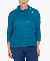 Ruby Rd. Petite Split Cowl Neck Sequin Knit Top