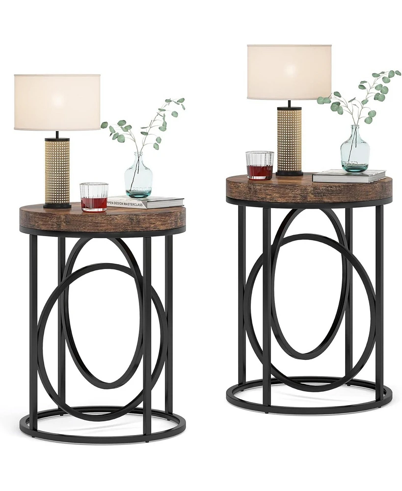 Tribesigns Modern Round End Table Set of Two with Thick Wood Top, 20”Sofa Side Table Coffee Table with Unique Black O