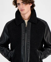 Guess Men's Faux-Leather Fleece-Trimmed Jacket