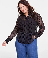 On 34th Trendy Plus Sheer Dot-Print Shirt, Exclusively at Macy's