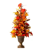 Glitzhome 36"H Fall Lighted Maple Leaves Urn Potted Porch Tree, 20 Warm Lights with Timer