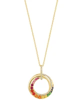 Effy Multi-Gemstone (1/2 ct. t.w.) & Diamond (1/10 ct. t.w.) Swirl Circle 18" Pendant Necklace in 14k Gold