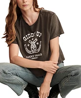 Lucky Brand Women's Cotton Giddy Up Crop Crewneck Tee