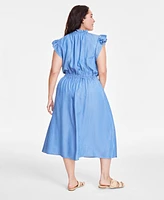 On 34th Trendy Plus Split-Neck Flutter-Sleeve Midi Dress, Exclusively at Macy's