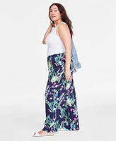 On 34th Trendy Plus Swan-Print Wide-Leg Pull-On Pants, Exclusively at Macy's