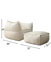 Maison Boucle Teddy Bean Bag Accent Chair Sets,Minimalist Arm & Lounger With Ottoman-Maison