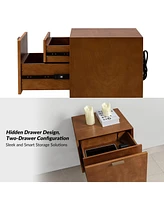 Hulala Home Mid-century ModernIsabel 2-Drawer Nightstand with Built-in Outlets