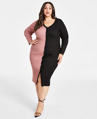 Nina Parker Trendy Plus Ribbed Button-Front Dress