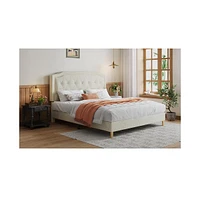 Streamdale Furniture Queen Mesh Bed Frame: Queen Size, Cotton Linen Fabric, Easy Assembly