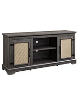 Streamdale Furniture Farmhouse Rattan Tv Console with Storage and Doors (65")