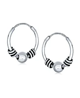 Bling Jewelry Balinese Tribal Ball Bead Continuous Cartilage Bohemian Boho Tribal Endless Bali Hoop Earrings For Women .925 Sterling Silver