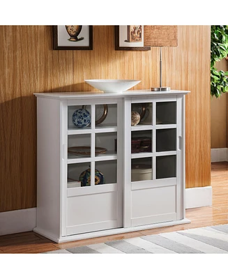 Kings Brand Furniture Holmes Espresso Wood Curio Cabinet with Glass Sliding Doors