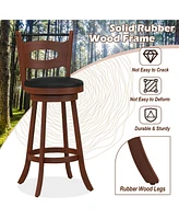 Costway Set of 2 Bar Stools 360° Swivel Dining Chairs Solid Rubber Wood Leather Padded