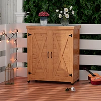Potting Bench with Storage Cabinet and Metal Table Top for Outdoor Patio, Outdoor Work Station Table