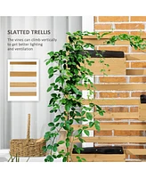 Wooden Plant Trellis Stand with 5 Hanging Planter Boxes, Freestanding Outdoor Plant Stand for Patio, Garden, Balcony, Porch
