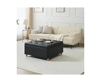 Gaomon Ottoman Coffee Table with Lift Top,Faux Leather Fabric Tufted Upholstered Ottoman with Storage, Large Square Storage Ottoman Bench for Bedroom,