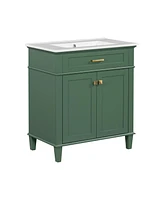 Simplie Fun 30-inch bathroom vanity with ceramic basin, soft close door and adjustable shelves